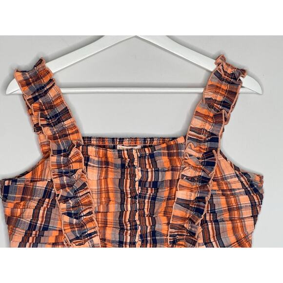 Verb by Pallavi Singhee Ruffled Plaid Tank Top Orange Motif Women's Size M NWT - Picture 5 of 9